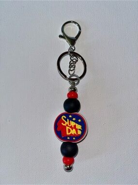 Super Dad Keychain Card Holder - Red, Blue, Yellow & Black